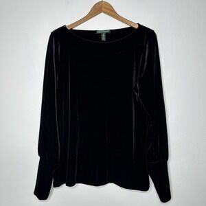 Lauren Ralph Lauren Boatneck Velvet Top Size XL Black